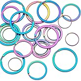 UNICRAFTALE 24Pcs 3 Sizes 304 Stainless Steel Split Key Rings Round Keychain Clasp Findings Rainbow Color Keychain Rings DIY Accessories for keyrings Buckle, Bags, Purses