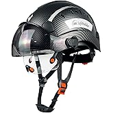 SAFEBUILDER Construction Safety Helmet with Build-in Visor ABS Hard Hat with Visor Adjustable Ventilation Hardhats Work Head Protection ANSI/ISEA Z89.1