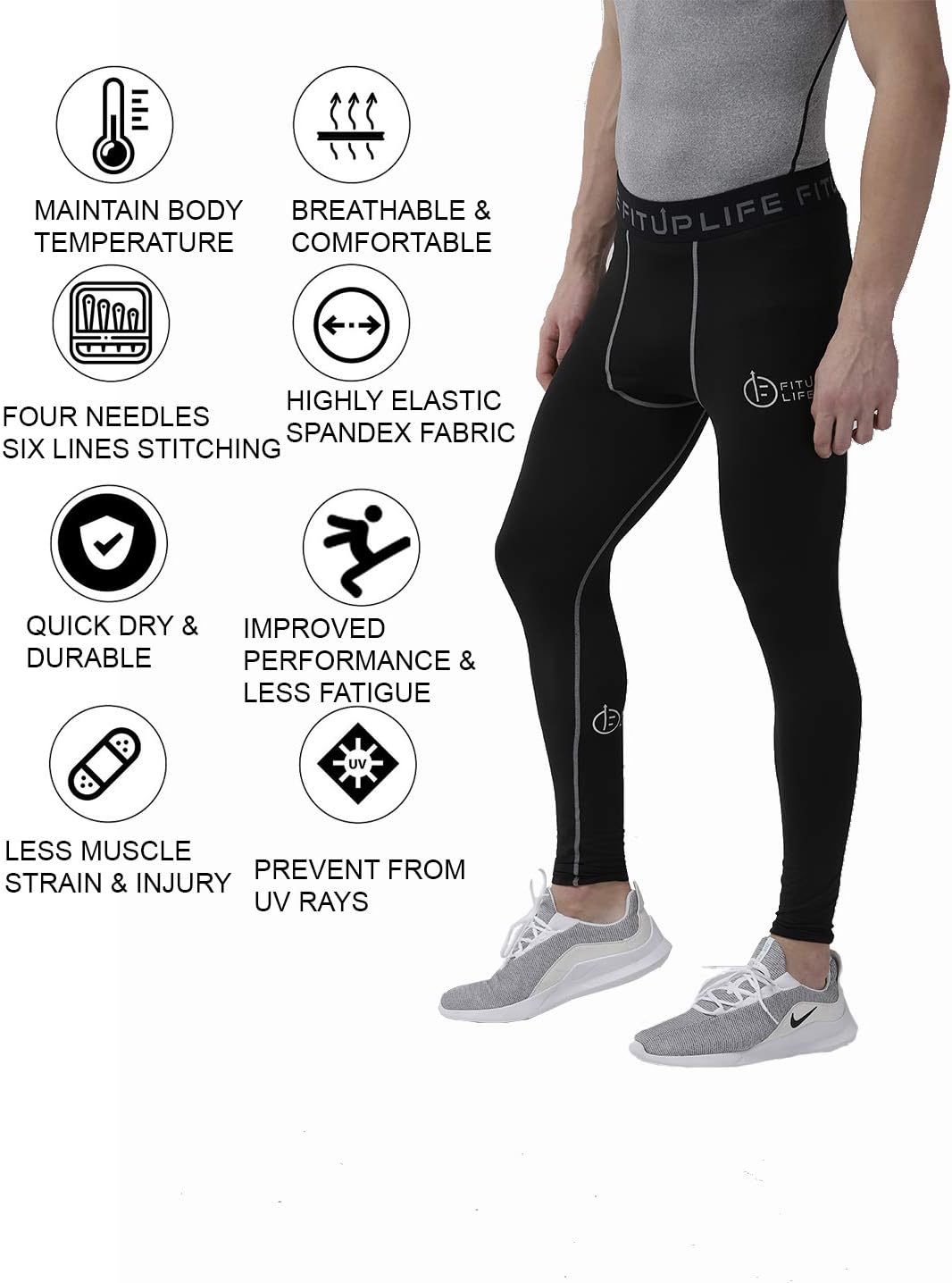 Men Full Pants Polyester & Spandex Compression- Black (Imported)