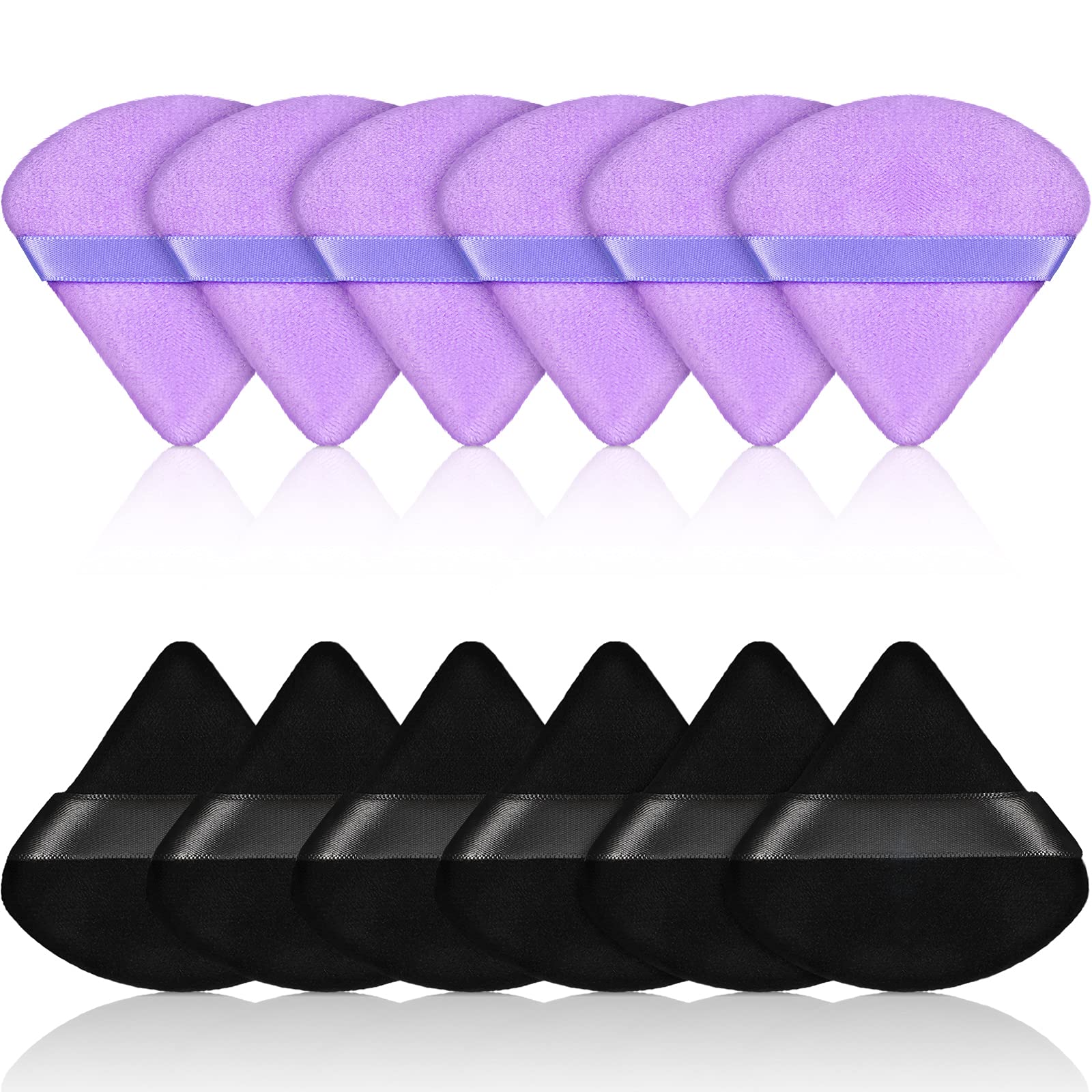 12-Piece Triangle Powder Puff Face Makeup Cosmetic Puff Set - Soft, Body Washable, Reusable Foundation Sponge - Mineral Powder, Wet/Dry Makeup Tool - Black, Purple, Small