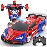 Febyhim Remote Control Car, One-Button Transform Toys Car, 2.4GHz RC Cars 1:18 Scale, 360 Degree Rotation Police Car Toy Transforming into Robot Toy for Boys Girl Kids 4-7 8-12 6-8, Birthday