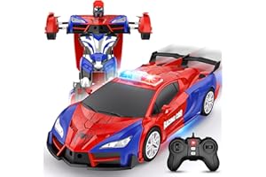 Febyhim Remote Control Car, One-Button Transform Toys Car, 2.4GHz RC Cars 1:18 Scale, 360 Degree Rotation Police Car Toy Transforming into Robot Toy for Boys Girl Kids 4-7 8-12 6-8, Birthday