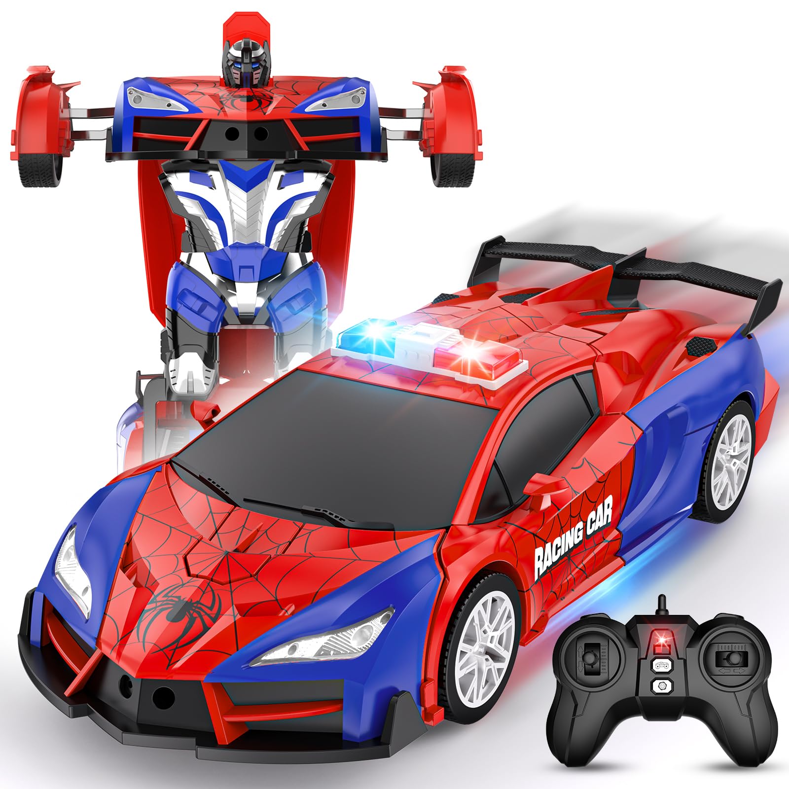 Photo 1 of **NO CONTROLLER** Febyhim Remote Control Car, One-Button Transform Toys Car, 2.4GHz RC Cars 1:18 Scale, 360 Degree Rotation Police Car Toy Transforming into Robot Toy for Boys Girl Kids 4-7 8-12 6-8, Birthday