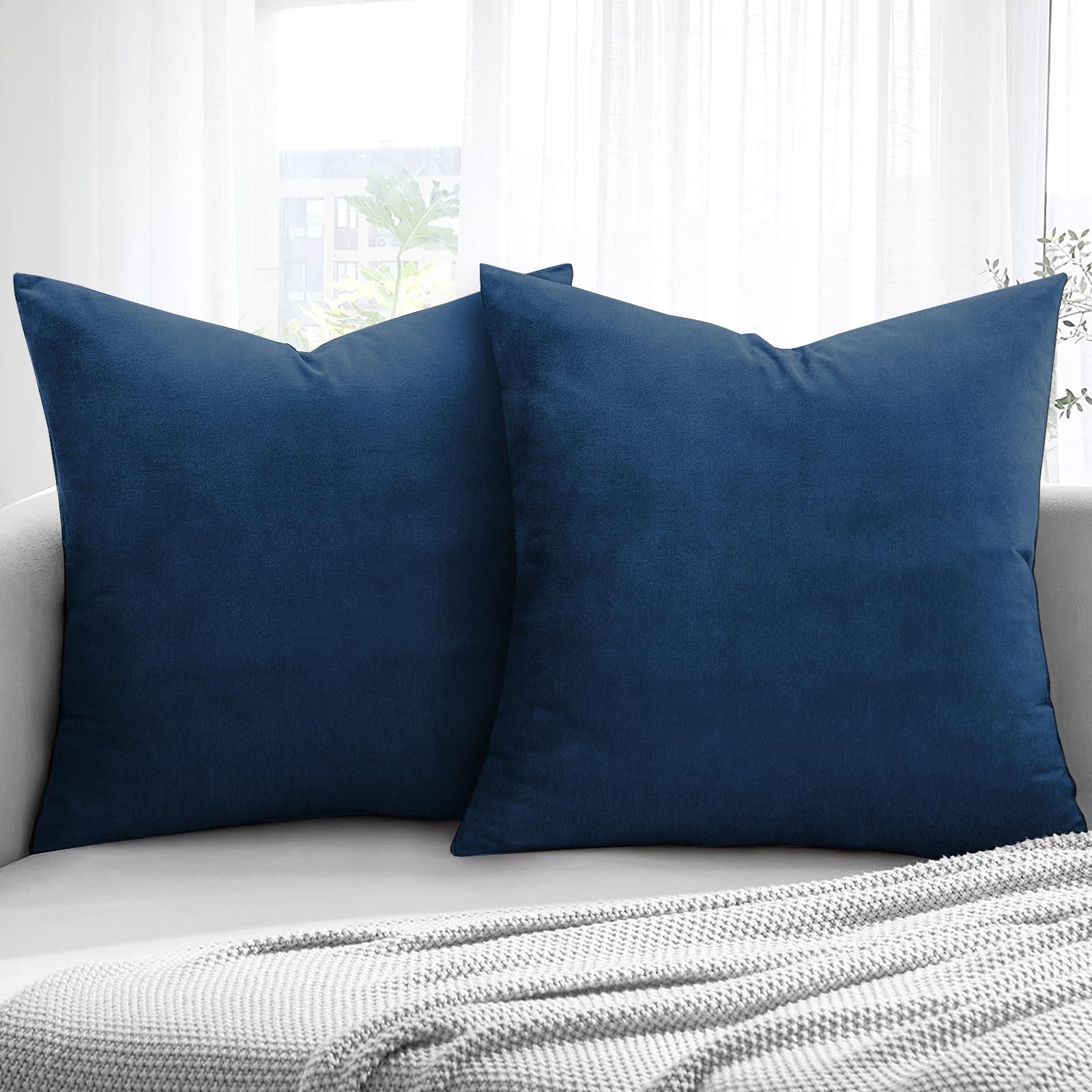 Aspire Homeware Velvet Cushion Covers 45 x 45cm Set of 2 Navy Decorative Square Throw Pillow Cases for Sofa Bedroom Living Room and Sofa