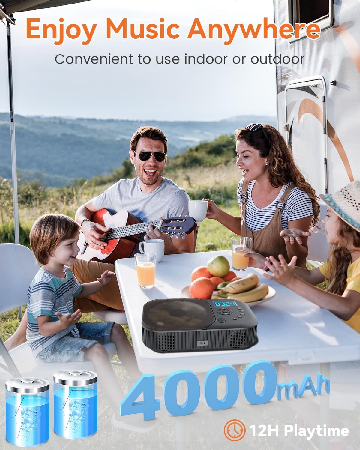 CD Player Portable,MONODEAL Dual Stereo Speakers Portable CD Player with Bluetooth Speakers, 4000mAh Rechargeable Player for Car/Home with Remote Control, Support USB/AUX,Headphone Jack