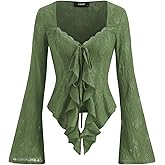 CIDER Womens Going Out Tops Lace Bell Long Sleeve Square Neck Ruffle Tie Front Tops