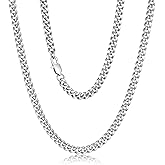 HEXALOVA Chain for Men Stainless Steel Cuban Link Chain Necklace Silver Toned Mens Necklaces 18, 20, 22, 24, 26 Inch