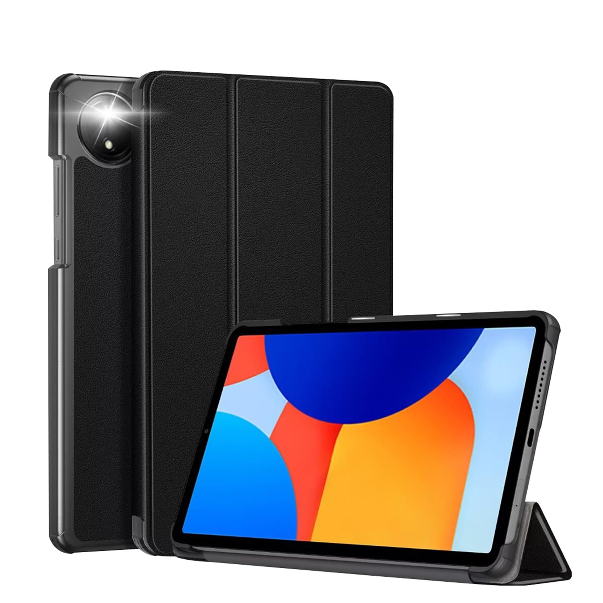 For Redmi Pad SE 4G ケース 8.7インチ タブレットケース Redmi Pad SE 4G 専用カバー 高級PU レザー スタンド機能付き スリムな三つ折りスタンドケース 防水防汚 耐久 Pencil/USB-C完全対応 自動ウェイク/スリープ 耐久性保護 シリーズ (ブラック)