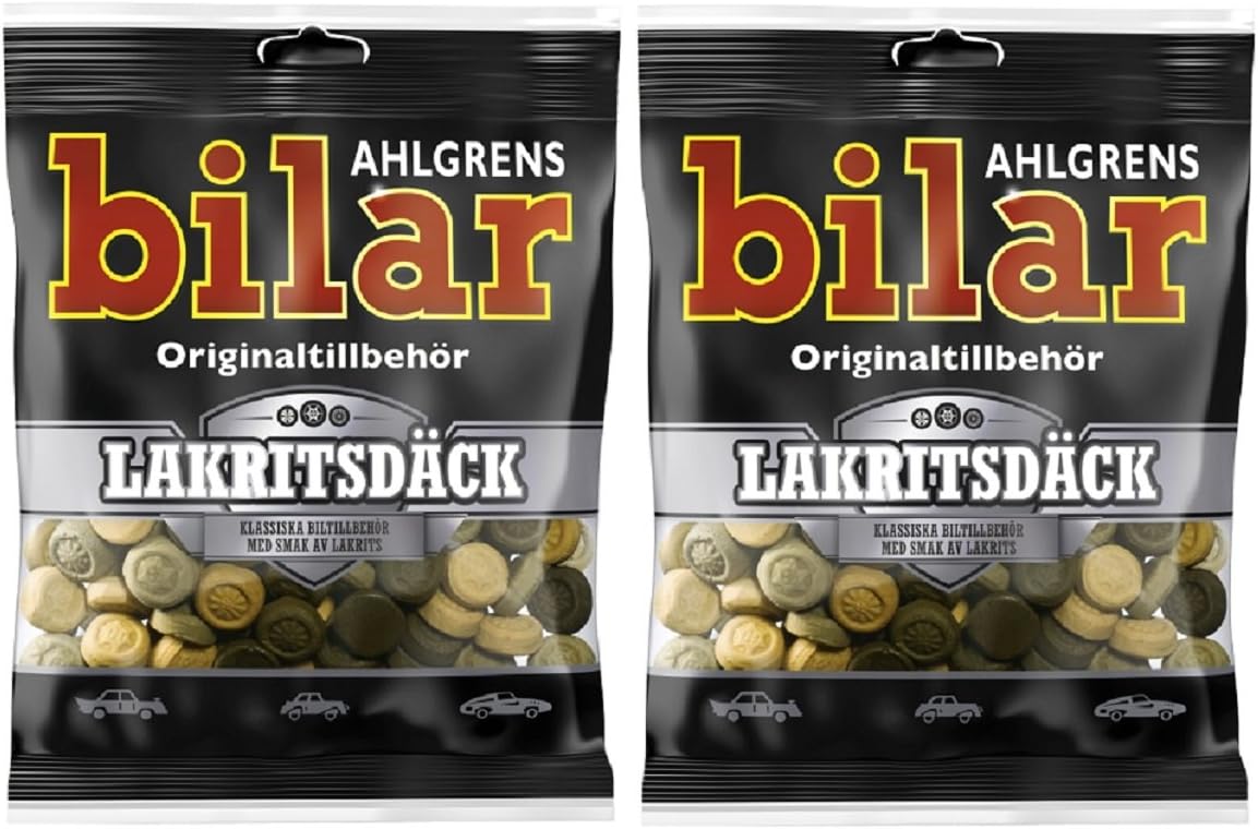 Ahlgrens BilarLakritsdäck - Original Swedish Liquorice Tyres Soft & Chewy Candy Bag 110g, 2-Pack