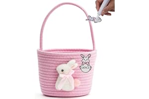 MINSTELY Easter Baskets with Bunny Decoration for Kids – Soft & Durable Woven Design, Empty Baby Bunny Egg Basket with Handle for Boys, Girls, Toddler, Infant Gifts Basket for Easter Personalized (Pink)