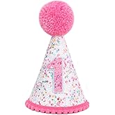 LINLULU Pink 1st Birthday Hat - Glitter Sprinkle Birthday Hat, Pink FirstBirthday Decorations, Sweet One 1stBirthday Decor, HotPink Confetti 1st bday crown