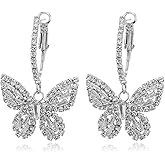 WASAIE Butterfly Hoop Dangling Earrings For Women,Crystal Rhinestone CZ Drop Earrings For Lady,Gold Plated Cubic Zirconia Earrings for Prom Wedding Brides