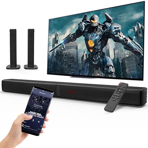 GEOYEAO 2.2 CH Sound Bars for TV, Peak Power 140W Dual Bass Subwoofer ...