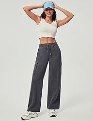 IUGA Fleece Cargo Sweatpants for Women Wide Leg