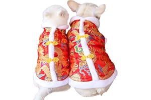 BAMY New Year Dog Dragon Robe Costume Warm Cat Cheongsam Winter Pet Clothes Vest of The Tang Dynasty Christmas Coat for Cats Teddy Bichon Small Medium Dogs (M (Chest Circumference 15.7in))