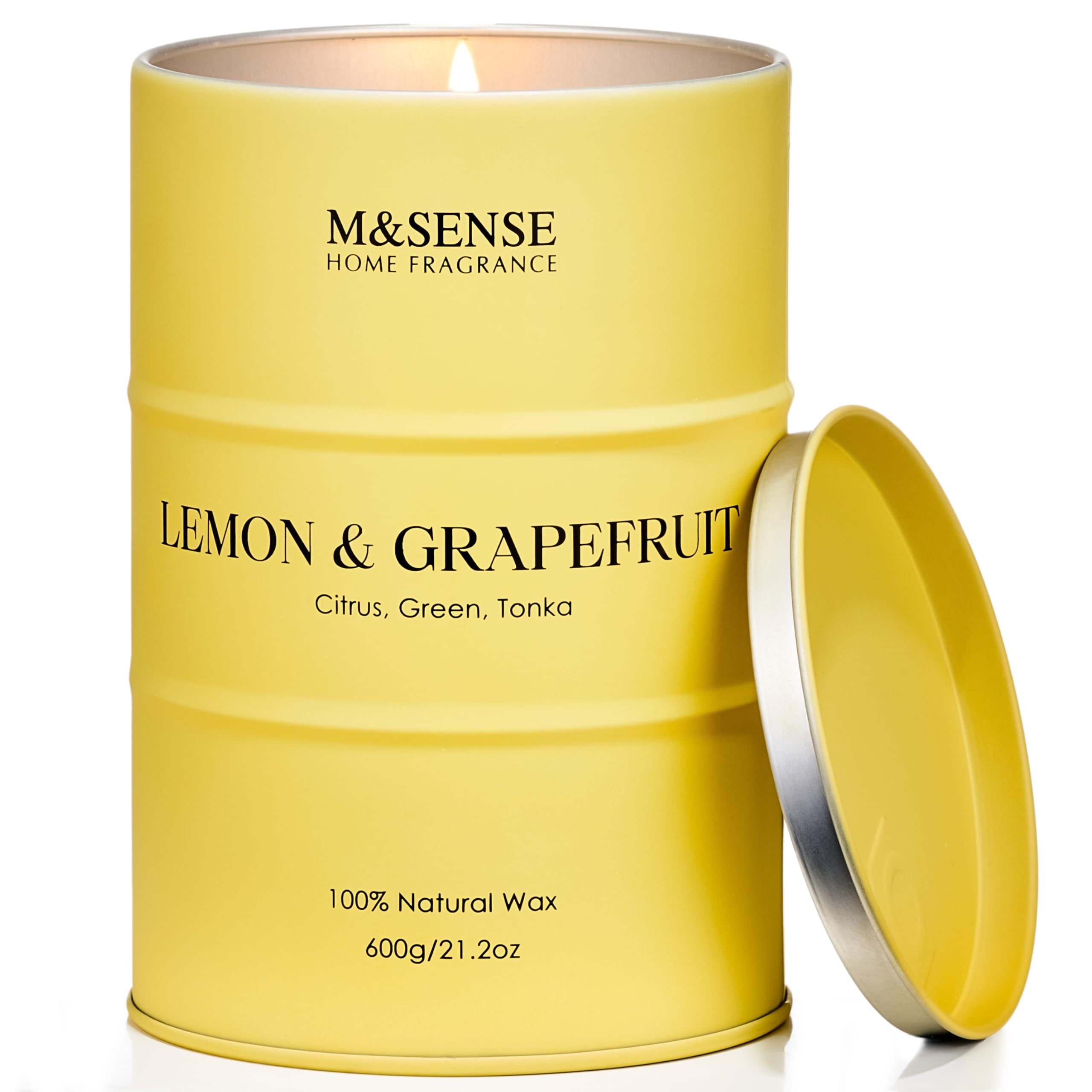 Photo 1 of M&SENSE Lemon Candle Large for Home Scented, Lemon Soy Candles 21.2oz 120 Hour Slow Burning, Highly Scented Limoncello Grapefruit Citrus Candles for Bathroom, Fresh Smelling Candle