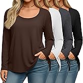 Oakgarden 4 Pack Women's Plus Size Shirts, Casual Long Sleeve Tees Scoop Neck Basic Tops Loose Fit Layering Solid Blouses