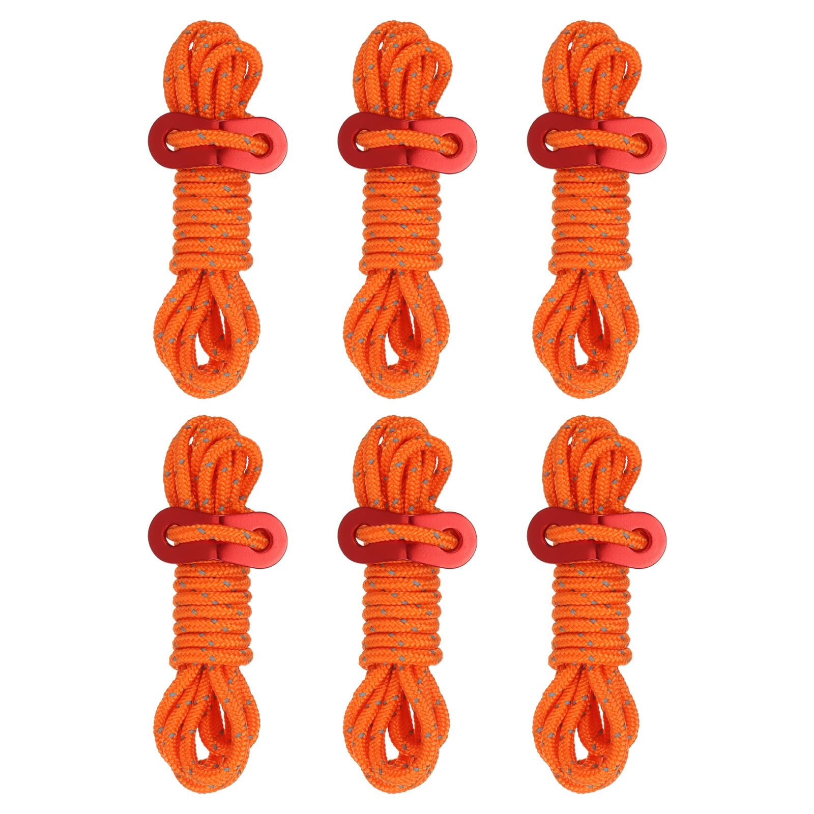 PATIKIL 4mm Tent Rope, 6 Pack 6.5ft Reflective Guyline Cord Tied Downs Rope Paracord Cord Camping Ropes with Red Aluminum Cord Adjusters for Camping Hiking Tent, Orange
