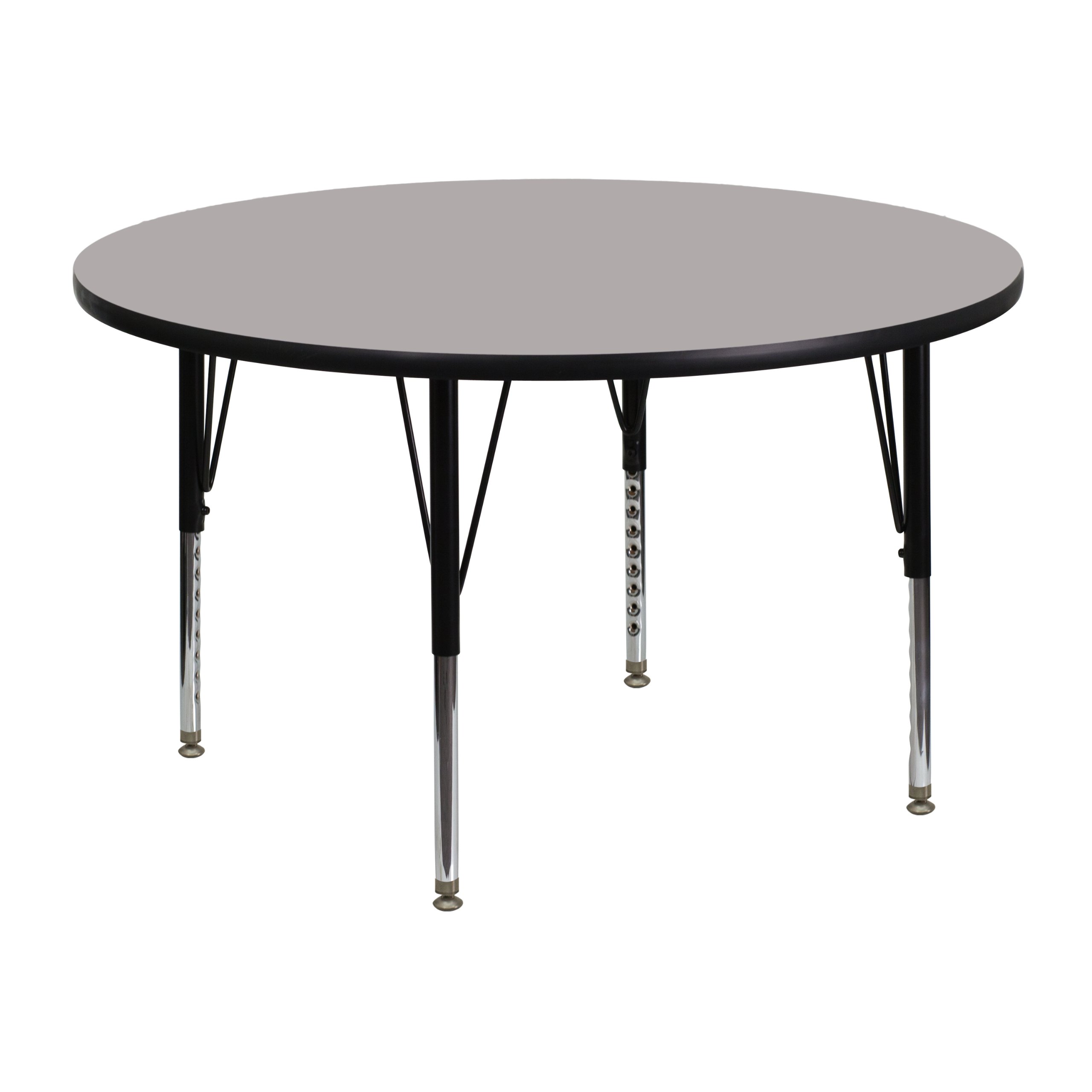 48'' Round Activity Table with 1.25'' Thick High Pressure Grey Laminate Top and Height Adjustable Pre-School Legs [XU-A48-RND-GY-H-P-GG]