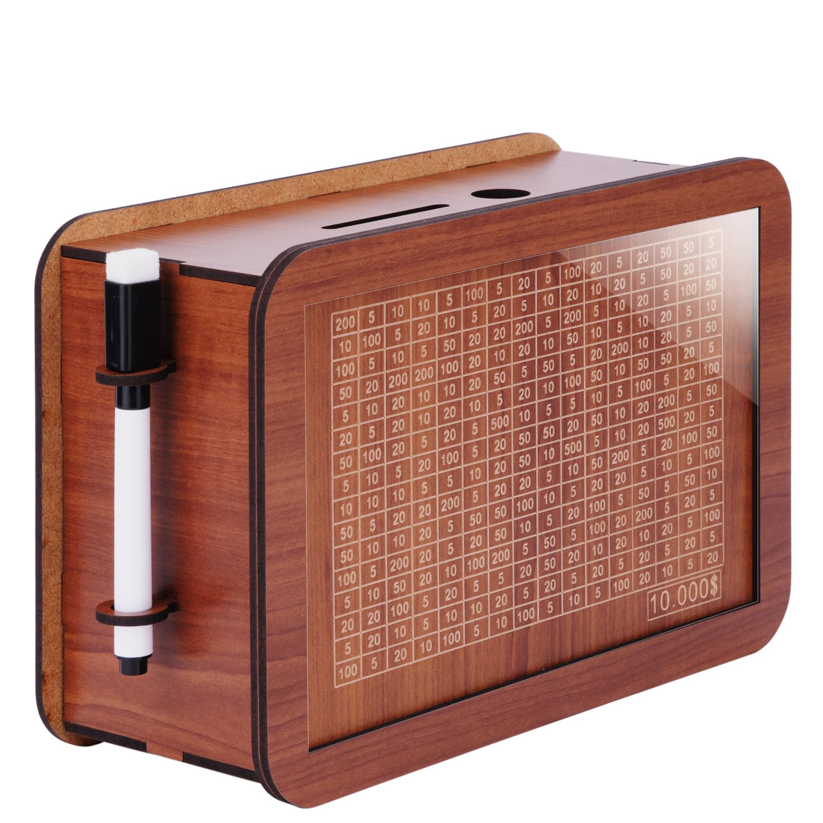 Photo 1 of 10000 Savings Challenge Box, Cashbox Kakeibo Money Box, Cash Vault Wooden Savings Box 10,000 Dollar, Reusable Digital Piggy Bank for Adults Kids, Money Save Box 10k Money Saver