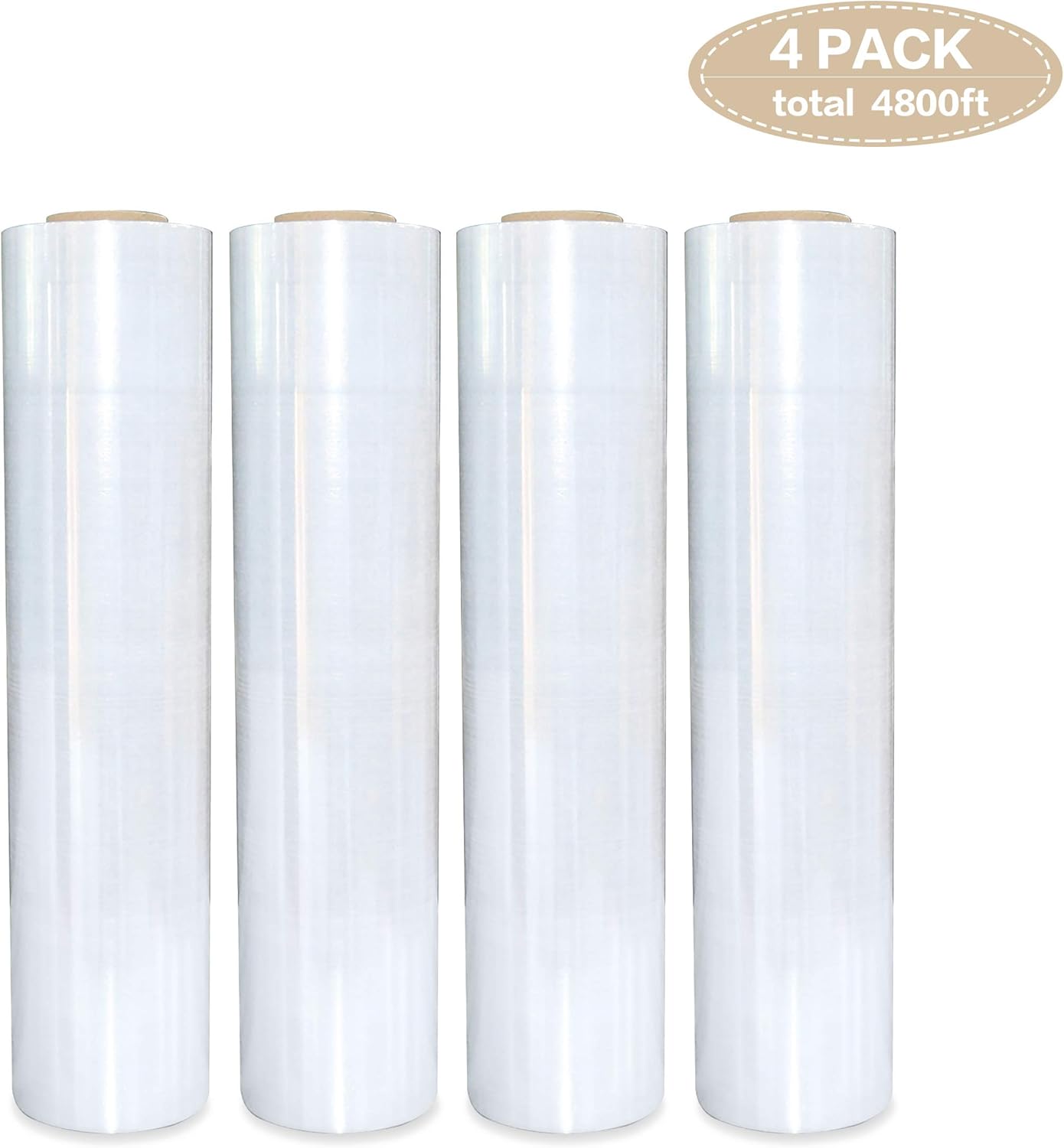 4 Pack Industrial Clear Stretch Wrap Film with Plastic Handle 18" 1200ft 72Gauge for Pallet Wrap.Durable Self-Adhering Packing, Moving, Packaging, Heavy Duty Shrink Film -BOMEI PACK : Office Products