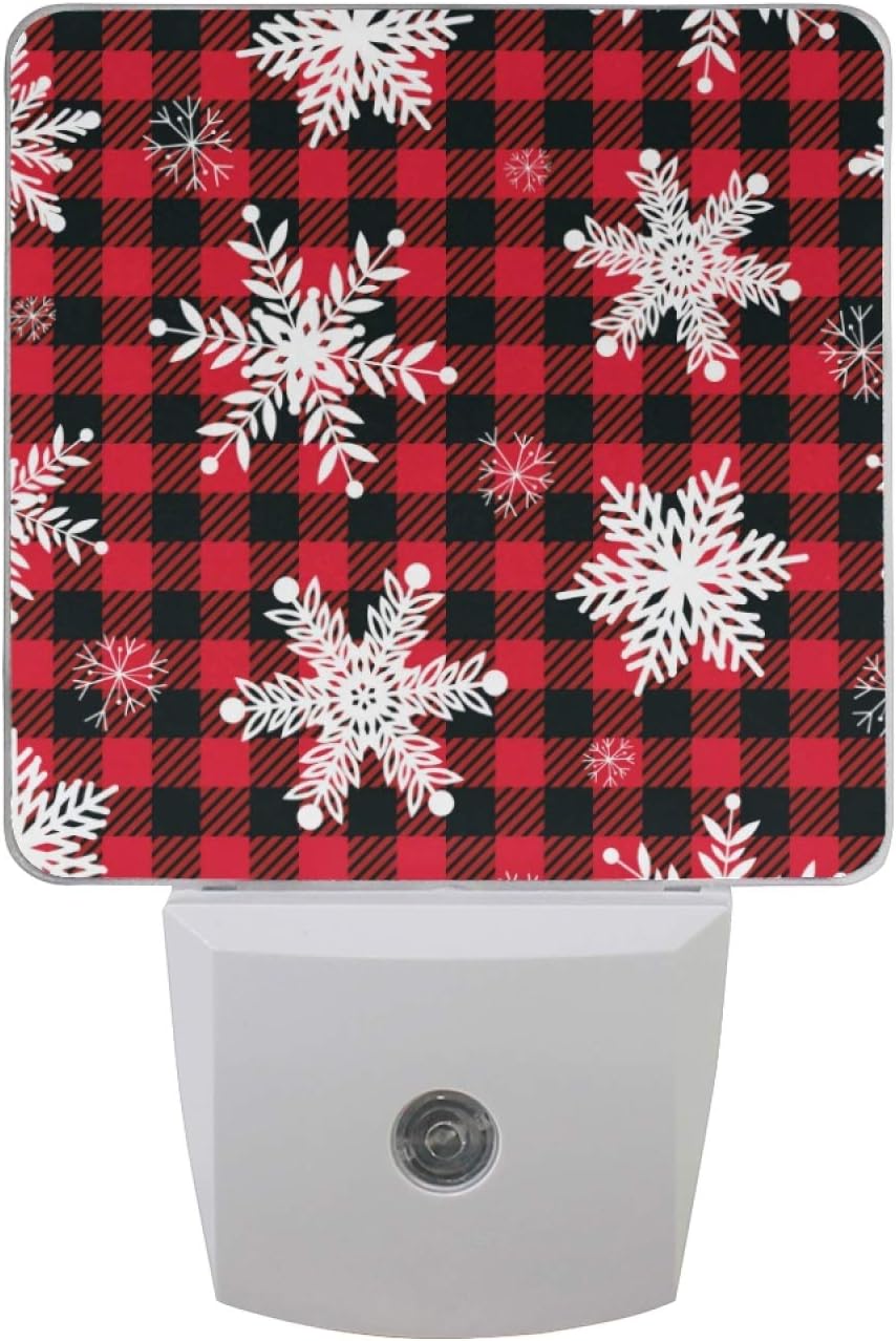 Snowflakes On Buffalo Plaid Christmas Night Light Set of 2 Plug into