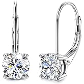 Blahanna Moissanite Earrings,1.0ct-2.0ct D Color Brilliant Round Cut Earring 18K White Gold Plated Sterling Silver Dangle Earrings Moissanite Leverback Drop Earring s