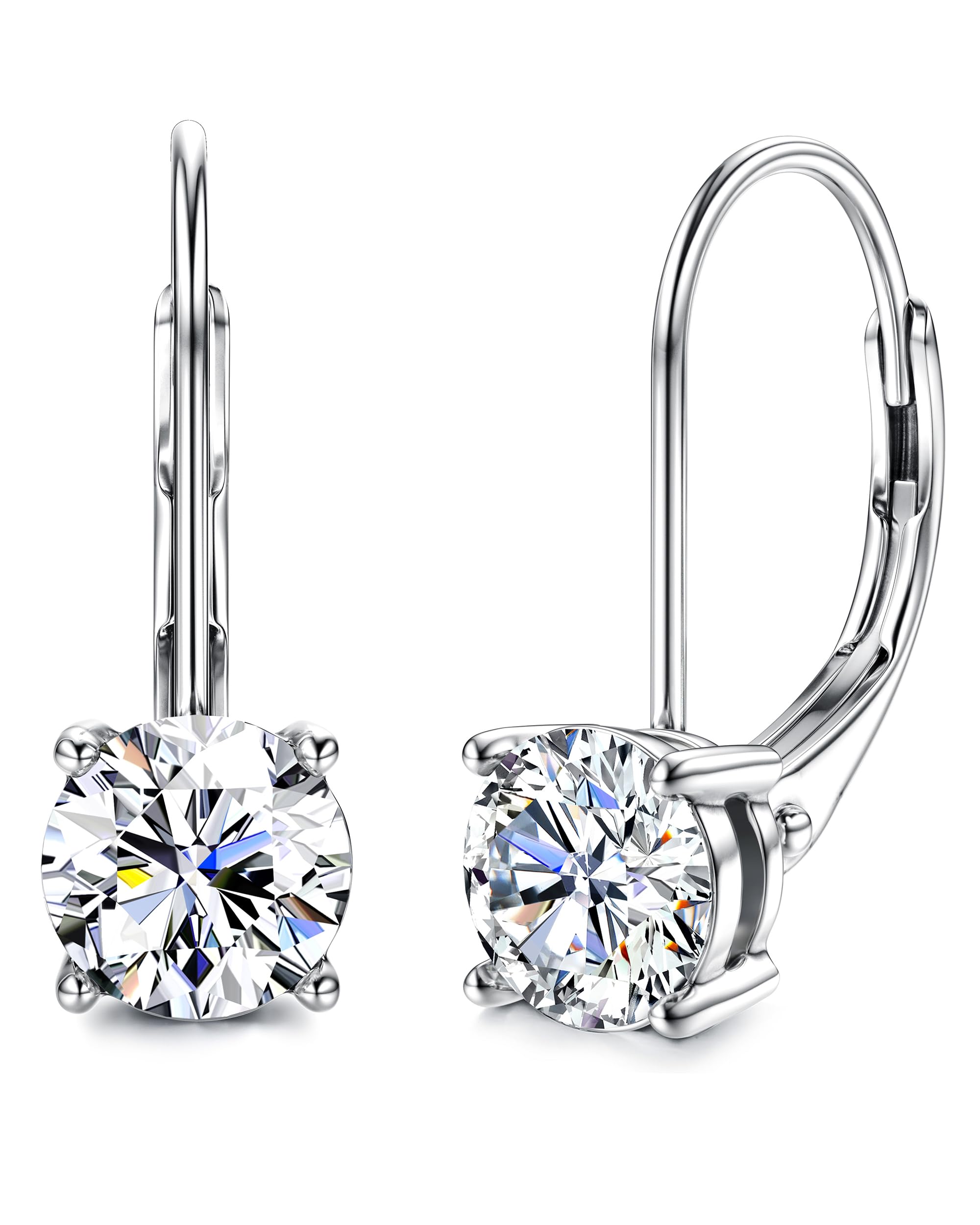 Blahanna Moissanite Earrings,1.0ct-2.0ct D Color Brilliant Round Cut Earrings S925 Sterling Silver Dangle Earrings Moissanite Leverback Drop Earring silver 5mm Image