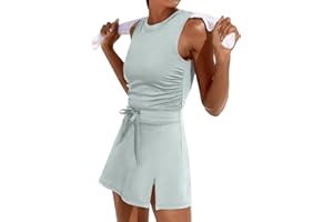 Caracilia Women Athletic Dress Tennis Active Workout Sleeveless Fitted Slit Summer Mini Golf Romper Dresses Built in Shorts