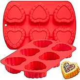 Puyeipt 2 Pack Valentine's Day Heart Shaped Cake Molds, 6-Cavity Nonstick Muffin Pans Heart Silicone Molds for Chocolates, Cupcakes, Brownies