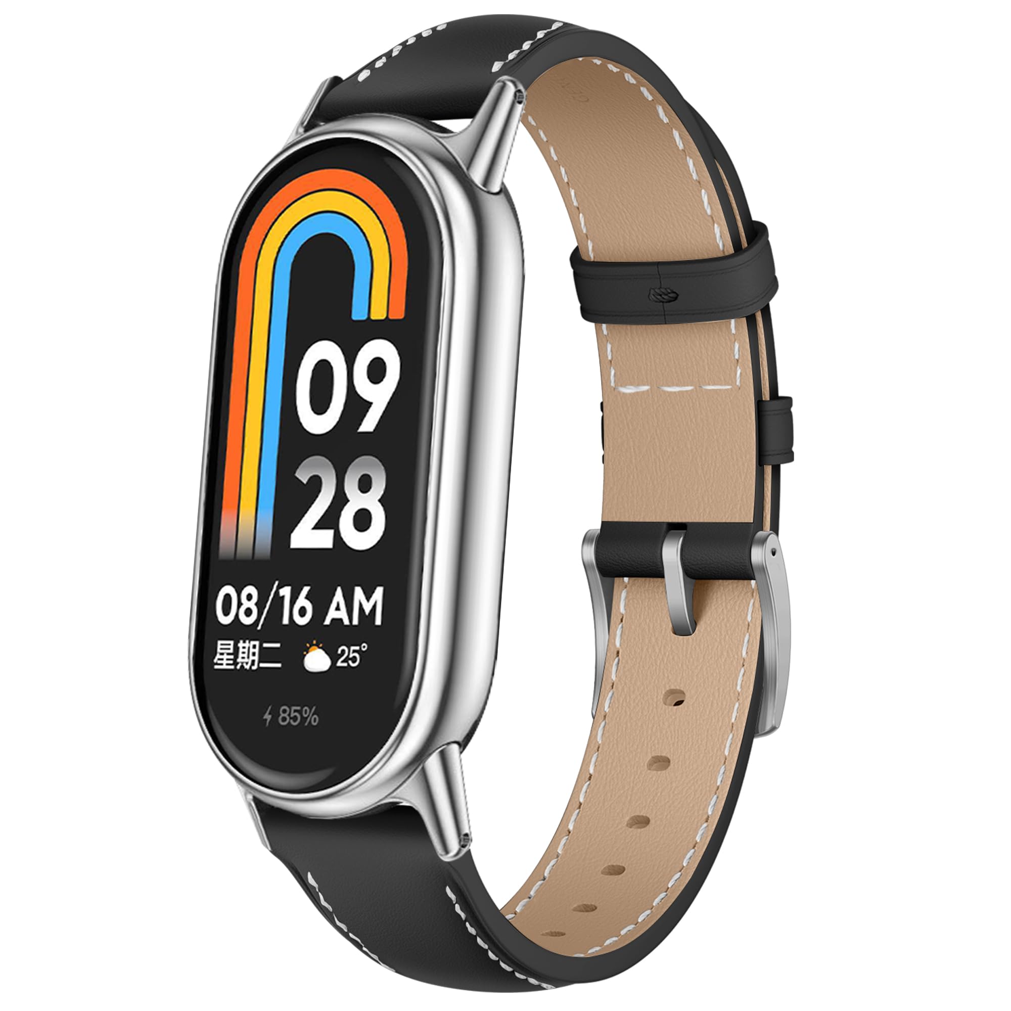 KoGiio Strap Compatible with Xiaomi Smart Band 9/8 & Mi Band 9/8, PU Leather Adjustable Watch Band, Black