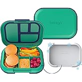 Bentgo Chill Kids Leak-Proof Lunch Box - 4-Compartment Bento Box with Built-In Ice Pack, 3.3 Cup Capacity, PFAS & BPA-Free, Microwave & Dishwasher Safe, Ideal Size for Ages 3 to 7 (Green/Navy)