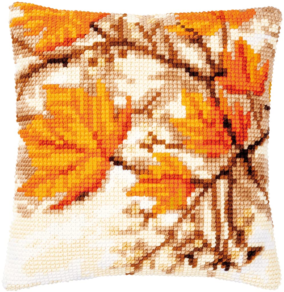 Vervaco Cross Stitch Embroidery Kits Cushion Embroidery Set Beginners Pre-Printed Autumn Leaves DIY Set Creative Set for Adults Decorative Cushion Approx. 40 x 40 cm Craft Set Craftsman Home — image 1