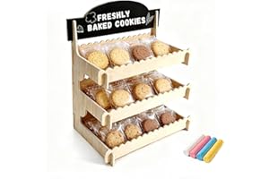 Cookie Display Stand for Vendors,Wooden Bakery Display Stand for Bakers,Tool-Free Stand with Chalkboard Sign for Market Booth