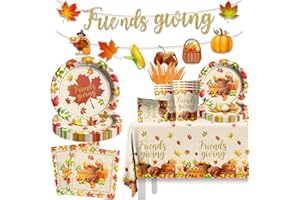 HAKOTI Friends Giving Party Decorations,142Pcs Fall Tableware Includes Paper Plates,Tablecloth,Cups Autumn Pumpkin Maple Turkey Theme Decorations for Friends Giving Holiday,Fall Decoration