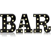 Mudder 3 Pcs Bar Sign Light up Letter Battery Operated Illuminated Marquee Light for Home Bar Pub Party Table Wall Decor(Black)