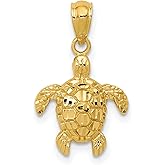 10k Yellow Gold Sea Turtle Pendant Necklace for Women or Unisex Wear with Detailed Turtle Design, Symbolic Ocean Animal Totem Charm for Nature Jewelry, Coastal Marine Life or Beach Pendant