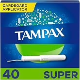 Tampax Cardboard Tampons for Women Super Absorbency, Anti-Slip Grip, LeakGuard Skirt, Unscented, 40 Count