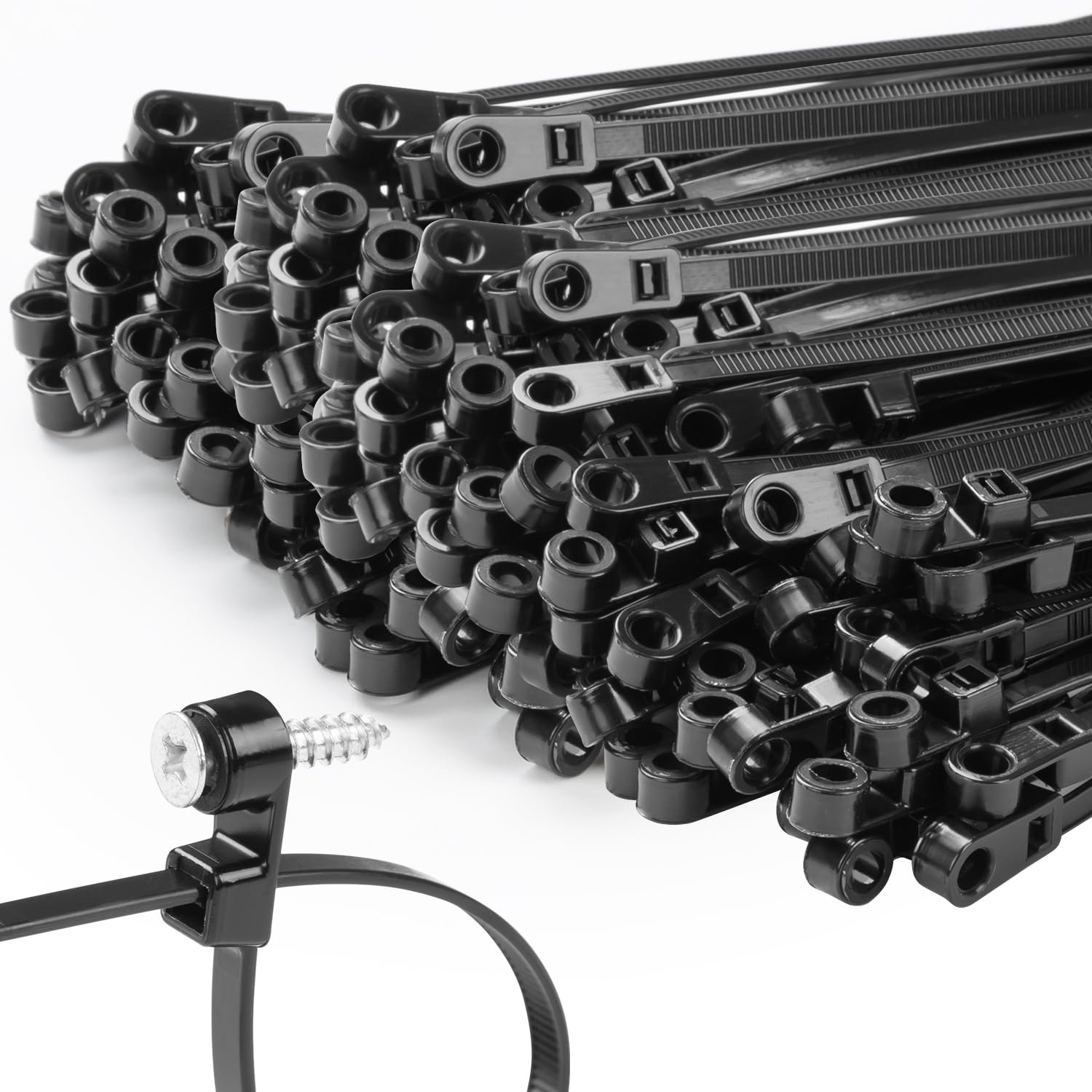 MasiStranth 1000 PCS 10 inch Black Zip Ties with Screw Hole 70lbs Mountable head Cable Ties Straps Multipurpose Heavy Duty Nylon Cable Zip Ties with Screw Mounting Hole
