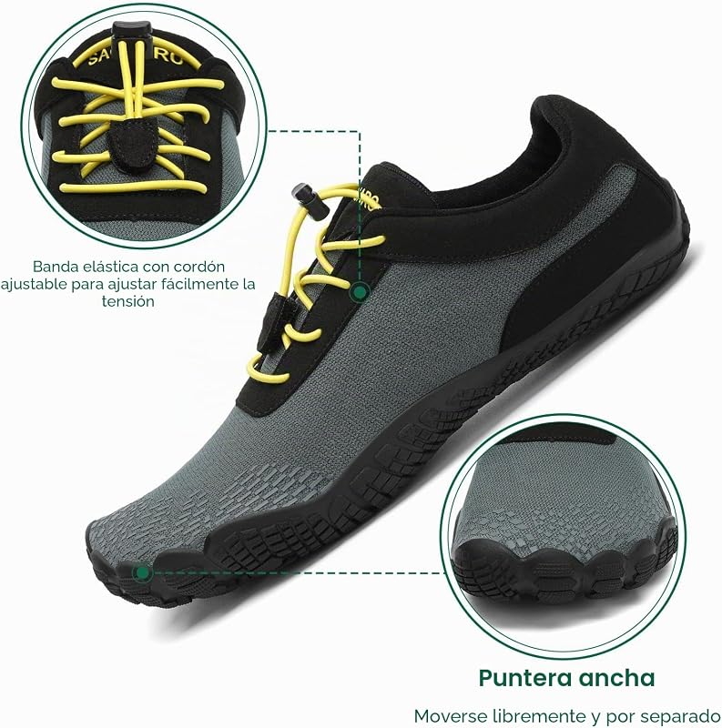 Mujer Barefoot Hombre Zapatillas Minimalistas Ligera Calzado Barefoot Cómodas Zapatos de Trail Running para Zero Drop Soles Paynes Gris,Gr.38