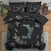 Pamnest Comforter Set Queen Size, Green Boho Space 7 Pcs Bedding for Kids and Adults, Herbs Witch Floral Bed Sheet Sets with Fitted Sheet 2 Pillowcases & 2 Shams for Bedroom Bed Decor