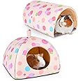 Guinea Pig Hideout, Glittme Soft Guinea Pig Bed and Tunnel, 2 Pack Washable Guinea Pig Tunnel with House Guinea Pig Accessories for Hamster, Rabbit, Bunny, Small Animal, Apricot Polka Dots