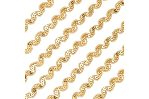 CABODYALS 14.22 Yards Gold Wavy Flat Sequin Beaded Lace Trim Golden Glitter Braid Paillette Sequins Strip Bling Metallic Ribbon Bulk for Sewing Making Clothes Holiday Party Decoration DIY Craft Supply