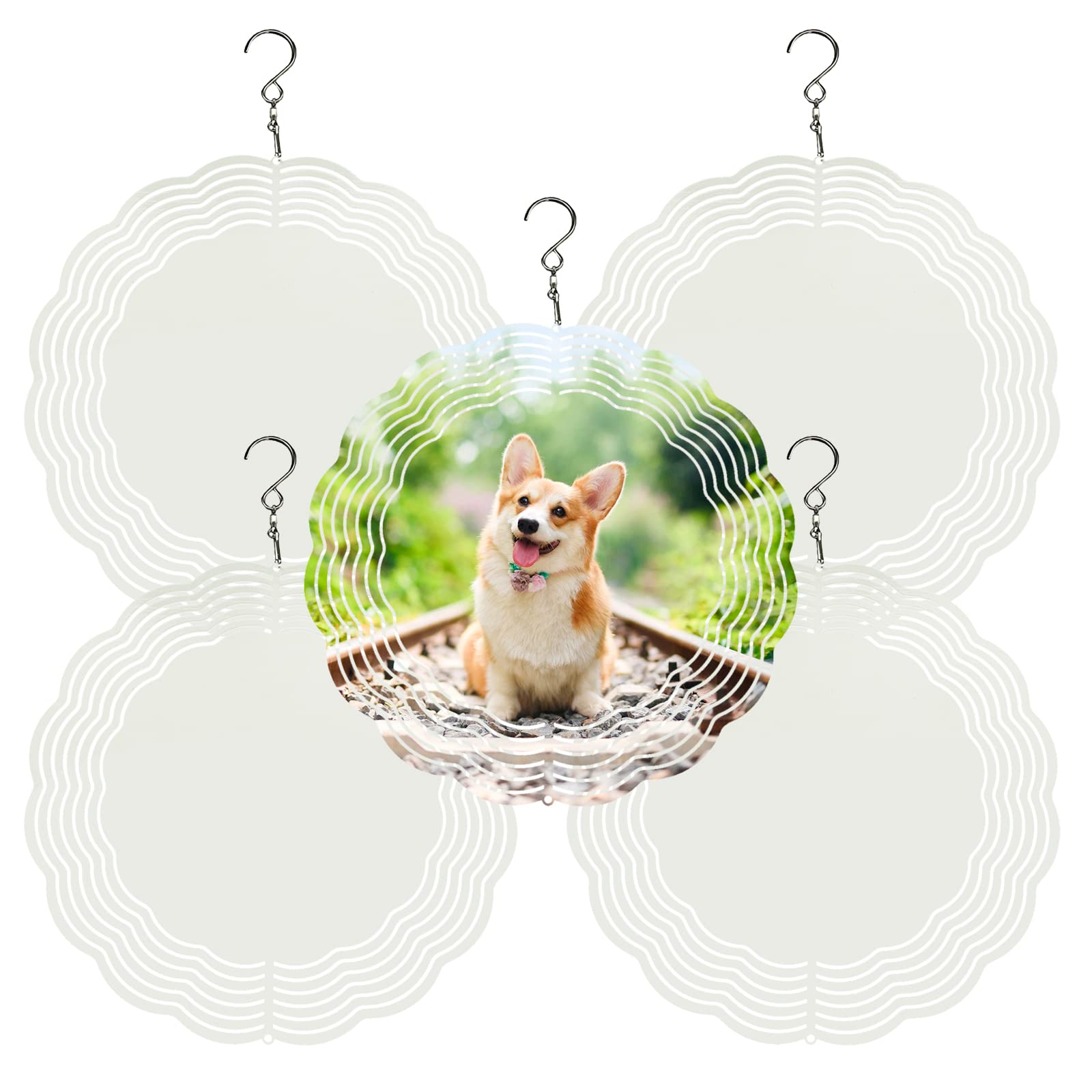 5 Pack Sublimation Wind Spinner Blanks 10 Inch Wind Spinners Sublimation Blanks 3D Aluminum Metal Wind Spinners for Yard and Garden Indoor Outdoor Window Porch Front Door Decoration Round Image