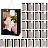 Yahenda 24 Pcs Mother's Day Gift Bags with Clear Window 13.8 x 9.8 x 5.9 Large Transparent Paper Bouquet Totes Bags with Handle for Wedding Birthday(Black)