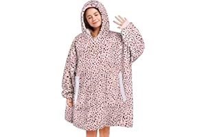 GOCVO Wearable Blanket Gifts for Women Men Kids Oversized Fluffy Hoodie Cozy Hideout Hoodie Sweatshirt Sweater Blanket with Pocket (Leopard-Beige)