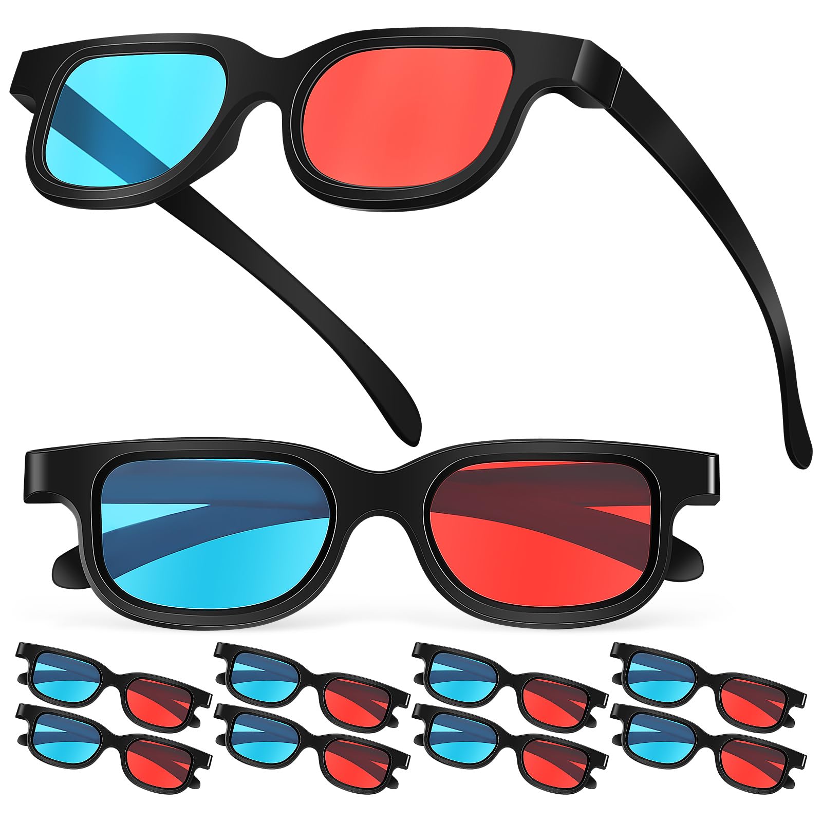 Veemoon 3D Movie Gaming Glasses, 10Pcs Red Blues 3D Viewing Glasses for Anaglyph Stereoscopic Photos Projector Computer Screens Game