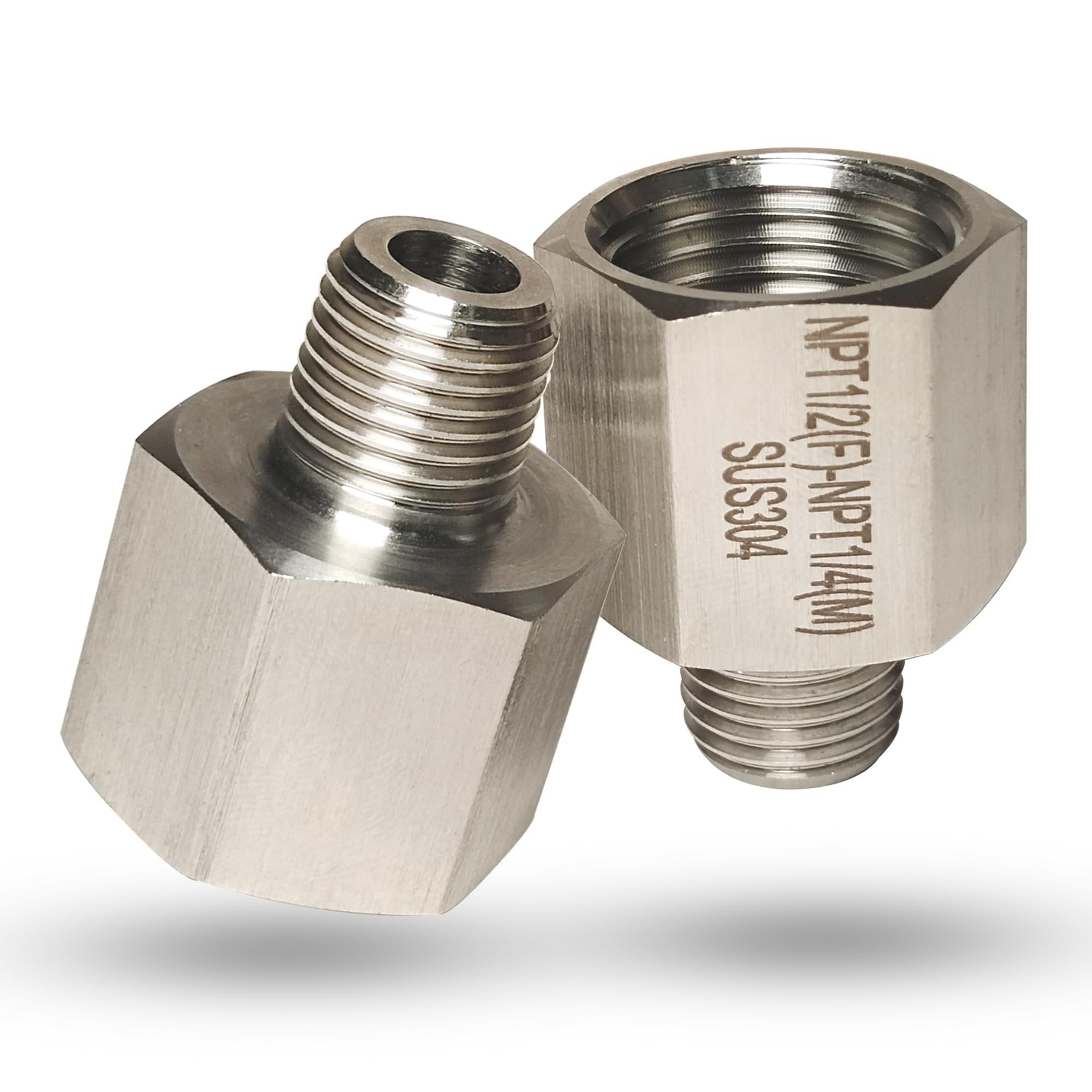 Photo 1 of 1/2" Female to 1/4" Male NPT Reducer Adapter, 304 Stainless Steel Reducing Pipe Fittings Adapter, 1/4" MNPT X 1/2" FNPT Reducer Pipe Extension Connector
