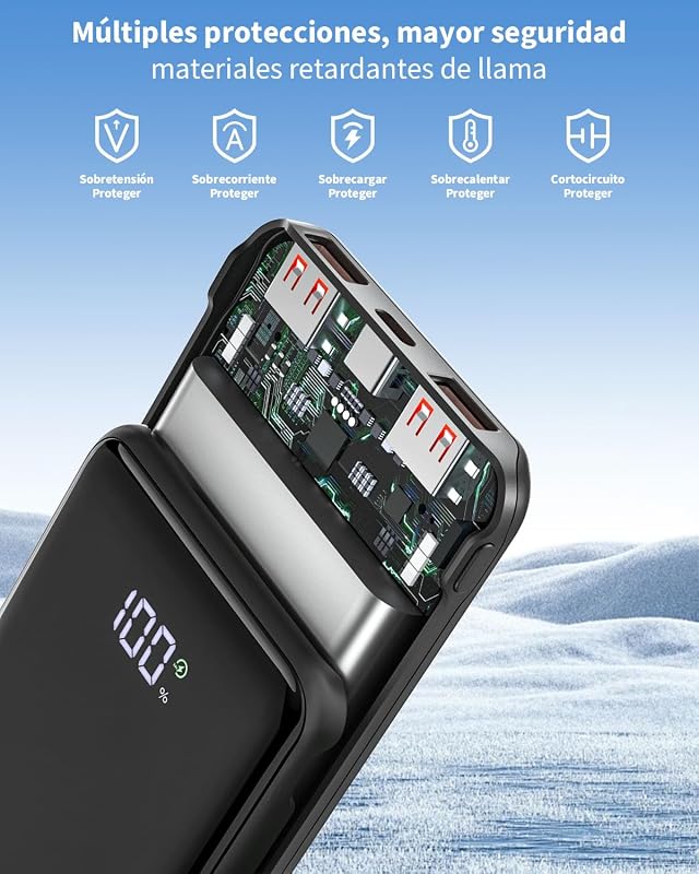 Batería Externa de 22,5 W, 20000 mAh, Carga rápida, batería portátil USB C de Entrada y Salida PD3.0 QC4.0 Power Bank Compatible con iPhone 17 16 15 14 13 Pro MAX Mini Plus Smartphones (Black) — foto 6 de 6