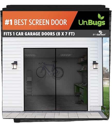 Privacy Garage Door Screen – 8x7FT Blackout Mesh With Magnetic Closure, Roll-Up Straps, Heavy Duty Net For 1-Car Garage, Patio, Workshop, Or Porch